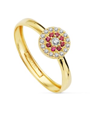 18K SORTIJA ORO AMARILLO PIEDRAS ROJAS 7 MM