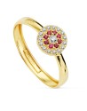 18K SORTIJA ORO AMARILLO PIEDRAS ROJAS 7 MM