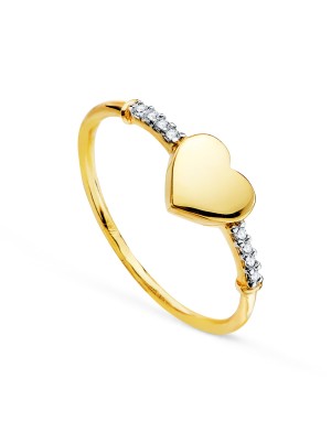 18K SORTIJA ORO BICOLOR CORAZON LISO CON LATERAL DE CIRCONITAS. MEDIDA: 6,5 X 6MM