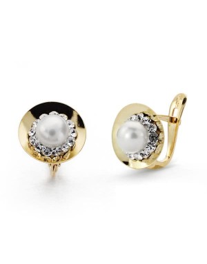 9K PENDIENTES ORO BICOLOR PERLA 10X10 MM CIERRE CATALAN