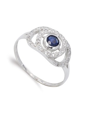 18K SORTIJA ORO BLANCO MOTIVO CON CIRCONITA Y ZAFIRO. ANCHO: 9 MM