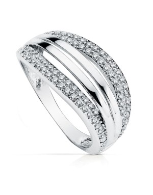 9K SORTIJA ORO BLANCO BANDAS CALADA CON CIRCONITAS. ANCHO: 10 MM