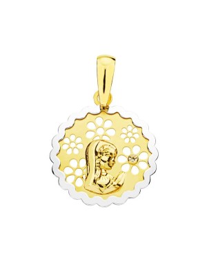 18K MEDALLA ORO BICOLOR VIRGEN NIÑA  CIRCONITA 15 MM