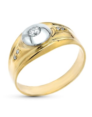 9K SORTIJA ORO BICOLOR CON CIRCONITAS. ANCHO: 9,5 MM