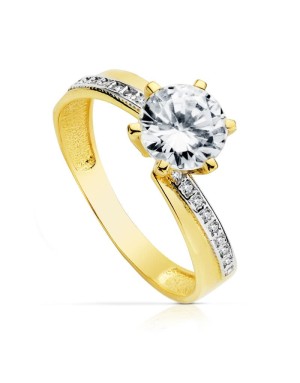 18K SOLITARIO ORO BICOLOR CON CIRCONITA Y 6 GARRAS CON CIRCONITA DE 7MM