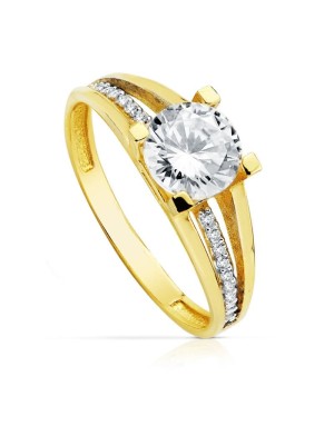 18K SOLITARIO ORO BICOLOR CIRCONITA CON 4 GARRAS Y CIRCONITA DE 7 MM