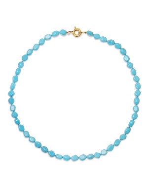 18K GARGANTILLA TURQUESAS LARGO: 45CM CIERRE DE TIMON 10MM ORO AMARILLO