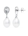 18K PENDIENTES ORO BLANCO PERLA 27X9 MM CIERRE PRESION