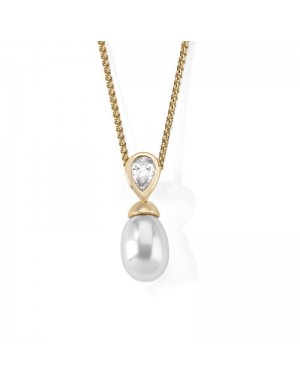 Tu y Yo colgante con cadena de perla y plata dorada