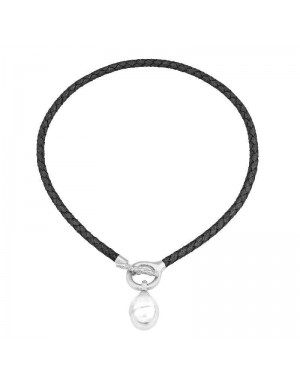 Gargantilla mediterráneo de cuero con perla