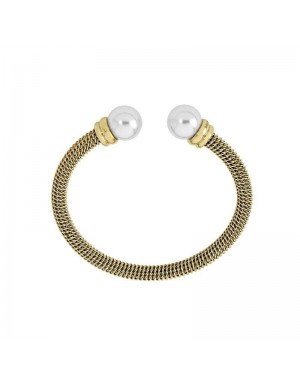 Brazalete rigido dorado perla blanca