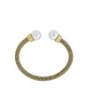 Brazalete rigido dorado perla blanca