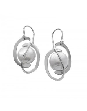 Pendientes perla plana largos plata