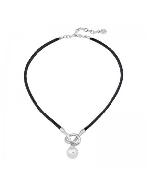 Collar perla 14mm de plata y cuero