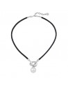 Collar perla 14mm de plata y cuero